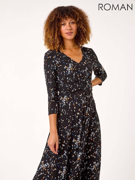 Roman Black Confetti Print Twist Midi Dress (AR3617) | €73