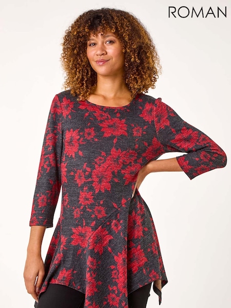 Roman Red Floral Print Hanky Hem Tunic Top (AR3635) | €45