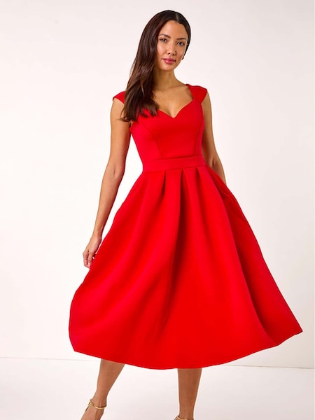 Roman Red Sweetheart Scuba Skater Midi Dress (AR3638) | 346 QAR
