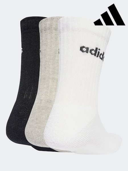 adidas Grey Linear Crew Socks Cushioned Socks 3 Pack (AR3698) | €18.50