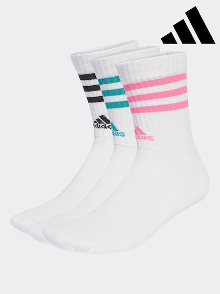 adidas White Ecru 3-Stripe Crew Length Socks 3 Pack (AR3714) | R$ 130