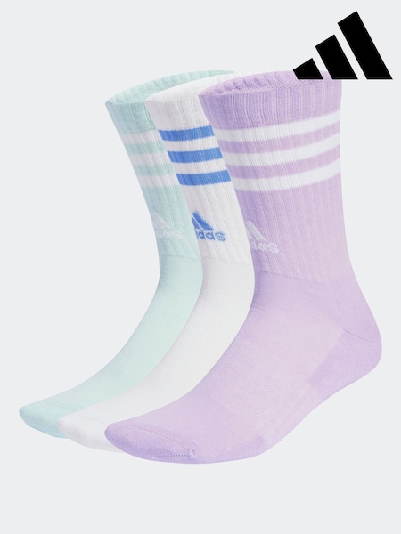 adidas Purple 3-Stripe Crew Length Socks 3 Pack (AR3725) | R$ 130
