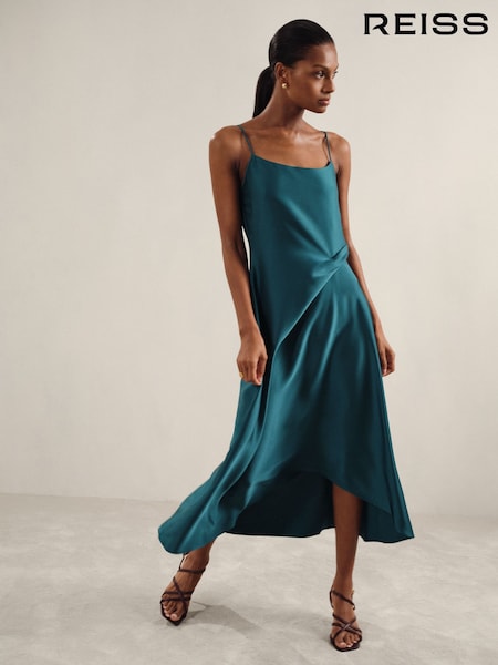 Sinivihreä - Reiss Zoey Satin Drape Detail Slip Dress (AR3839) | €268