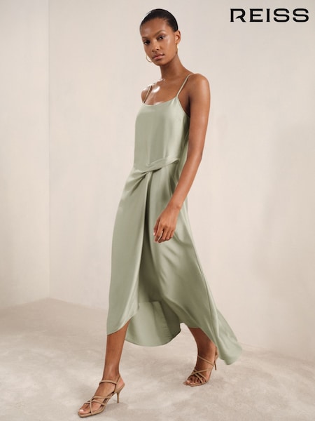 أخضر فاتح - Reiss Zoey Satin Drape Detail Slip Dress (AR3841) | ‏102 د.ك.‏