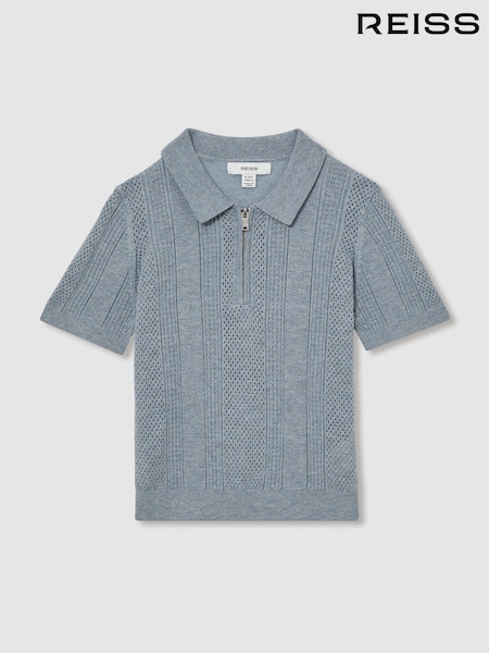 Airforce modra - Reiss Texas Textured-Knit Half-Zip Polo Shirt (AR3842) | € 58