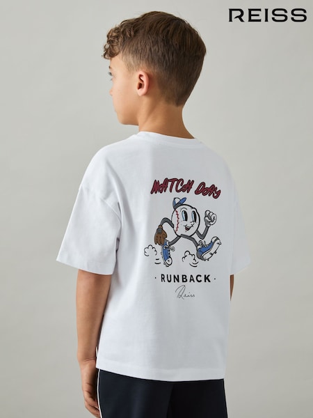 Reiss Off White Young 9-13 yrs Cotton Oversized Match Day T-Shirt (AR3854) | ₪160
