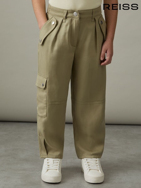Reiss Khaki Cleaton Lyocell Linen Cargo Trousers (AR3858) | 353 QAR