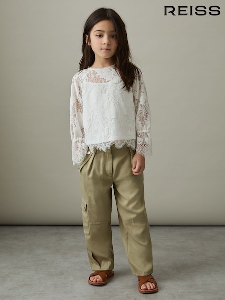 Reiss Khaki Cleaton Lyocell Linen Cargo Trousers (AR3862) | 390 QAR