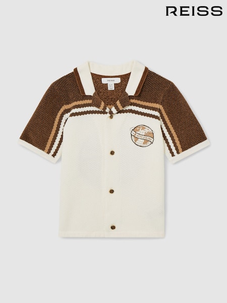 Reiss Taupe Brown/White Mitchell 13-14 yrs Chenille Airlines Embroidery Shirt (AR3864) | €79