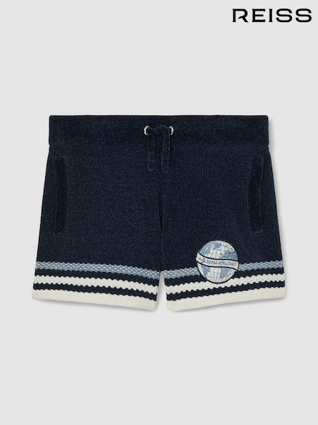 Navy/Airforce Blue/White - Reiss Pete Chenille Airlines Embroidery Shorts (AR3868) | 363 LEI