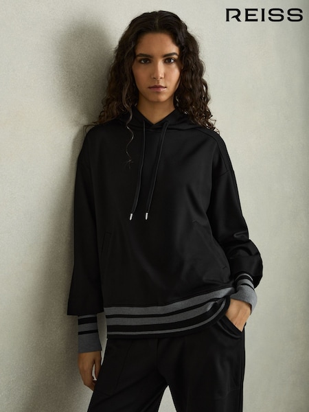 Reiss Black/Charcoal Alexi Drawstring Jersey Hoodie (AR3930) | €184