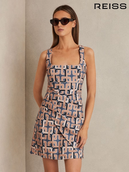 Reiss Blue Simone Chain Print Mini Dress (AR3945) | €274