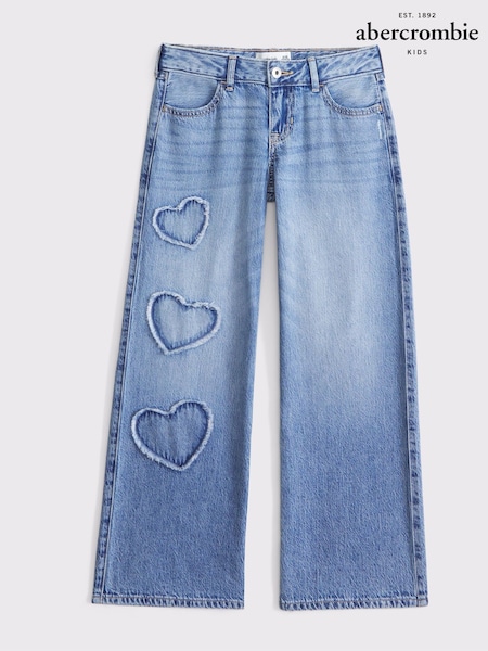 Abercrombie & Fitch Light Wash Low Rise Baggy Wide Leg Jeans With Hearts (AR4491) | AED285