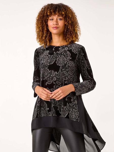 Roman Black Velvet Chiffon Hem Tunic (AR4534) | €60