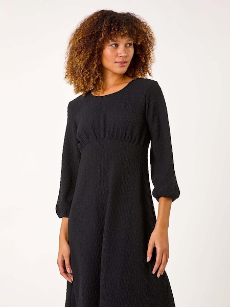Negru - Scurt Rochie în talie Imperiu Texturat Roman (AR4538) | 335 LEI