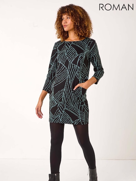 Зеленый - Roman Abstract Print Pocket Detail Tunic Dress (AR4545) | €66
