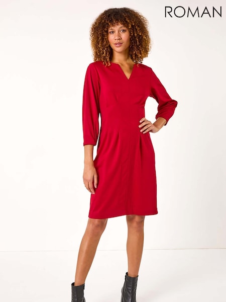Roman Red Ponte Notch Neck Midi Dress (AR4546) | €63