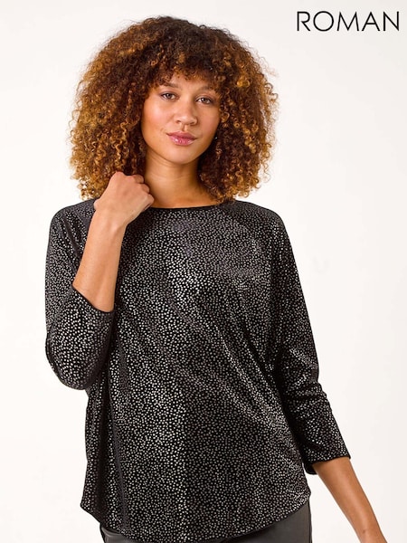 Roman Metallic Foil Spot Print Velvet Top (AR4549) | €53