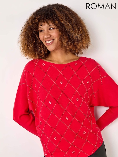 Roman Red Aryglle Embellished Knit Jumper (AR4551) | € 66