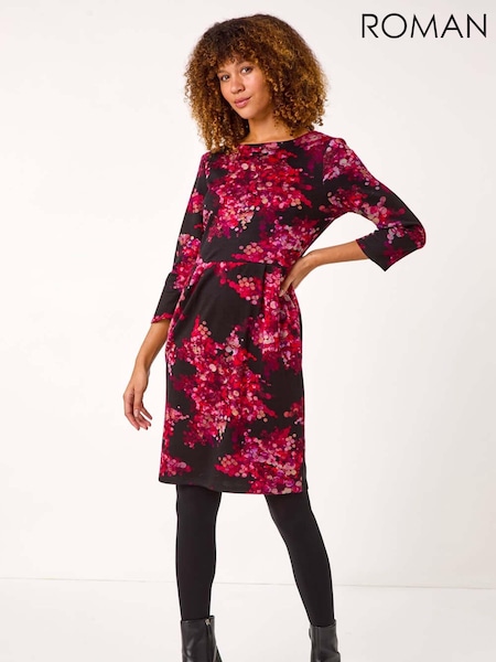 Roman Red Floral Pleated Shift Dress (AR4555) | €66