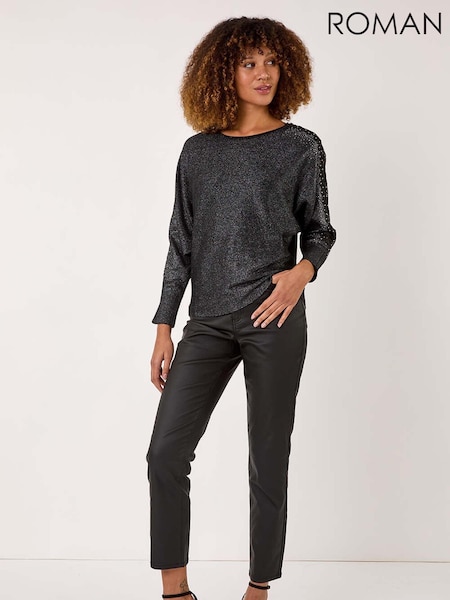 Musta - Roman Sleeve Braid Detail Neulepusero (AR4563) | €66