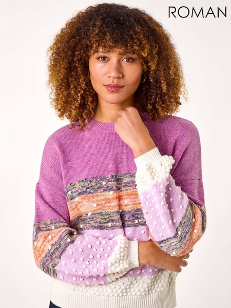 Violetti - Roman Textured Bobble Knit Pyöreä kaula-aukko Neulepusero (AR4577) | €76