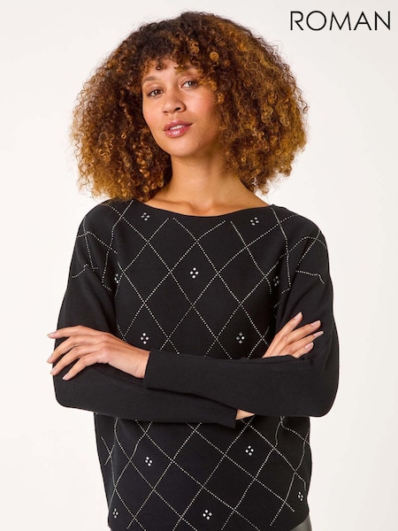 Preto - Roman Aryglle Embellished Knit Jumper (AR4582) | R$ 510