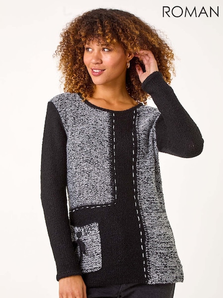 Roman Textured Contrast Pocket Knit Jumper (AR4586) | R$ 545