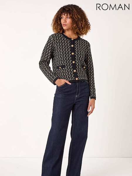 Roman Black Textured Boucle Button Knit Cardigan (AR4589) | ₪302