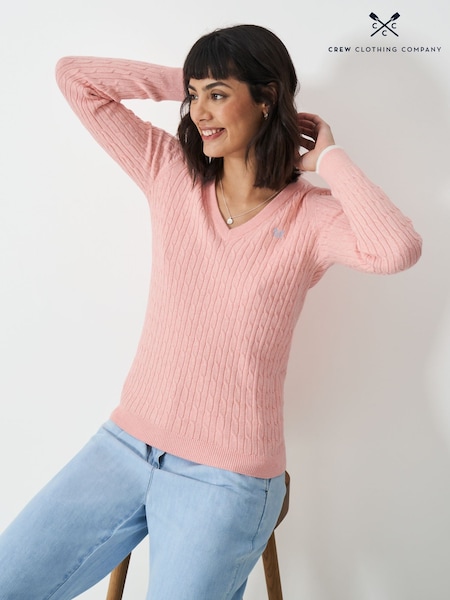 Roz - Pulover Crew Clothing Heritage cu torsade și decolteu în V (AR4596) | 410 LEI