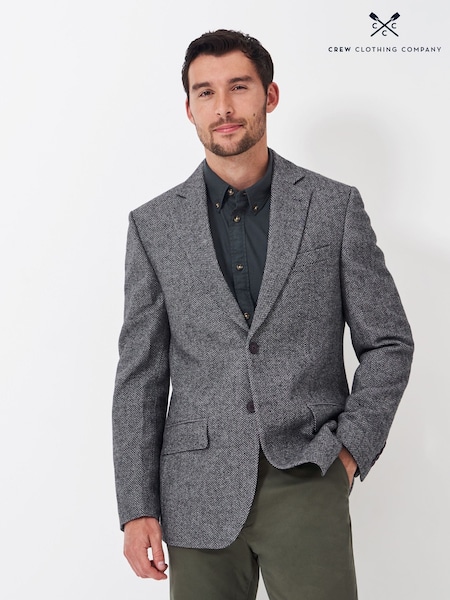 Crew Clothing Company Grey Wool Blend Herringbone Blazer (AR4600) | R$ 1,865