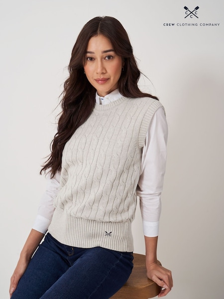 Crew Clothing Company Natural Heritage Cable Knit Crew Neck 100% Cotton Vest (AR4608) | 243 QAR