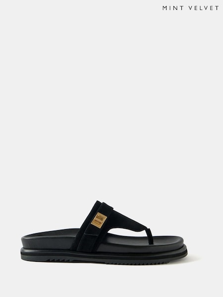Mint Velvet Black Suede Chunky Flip Flops (AR4623) | €157