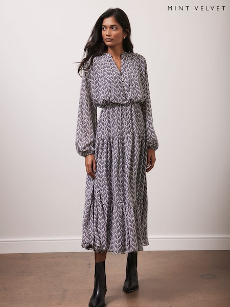 Mint Velvet Grey Geo Print Midi Dress (AR4625) | €83