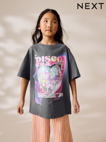 Grey Glitterball Oversized Sequin Graphic Print T-Shirt (3-16yrs) (AR4643) | 453 UAH - 659 UAH