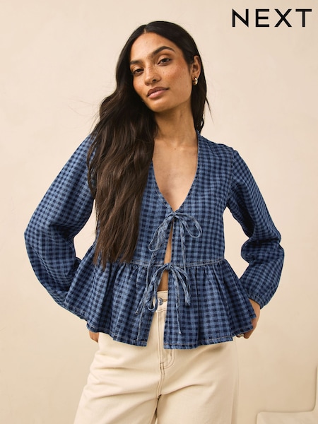 Blue Gingham Collar Button Down 100% Cotton Blouse (AR4745) | €51.50