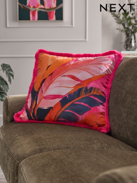 Pink Velvet Printed Leaf Cushion (AR4816) | €28
