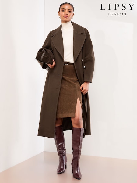 Čokoladno rjava - Lipsy Single Ovoid Sleeve Breasted Longline Coat (AR4843) | € 125