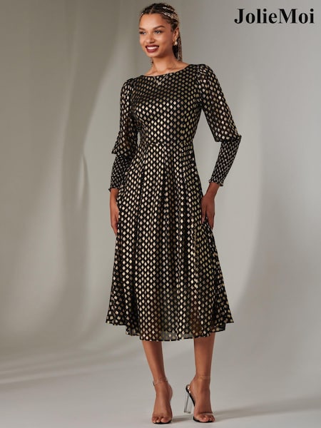 Чорний - Jolie Moi Puff Sleeve Gold Spotty Midaxi Dress (AR4936) | 4 506 грн