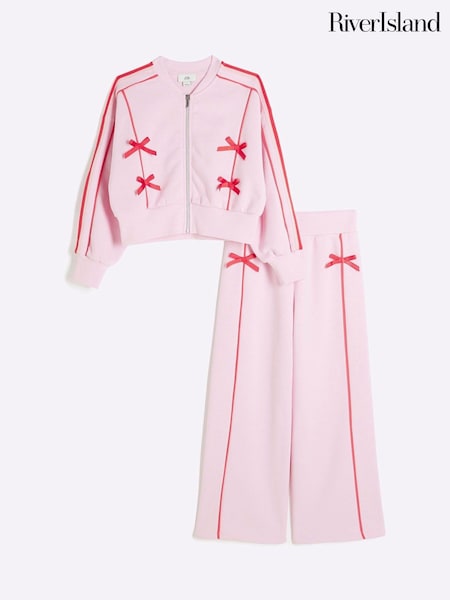 River Island Pink Girls Bow Bomber Sweat Set (AR6002) | €44