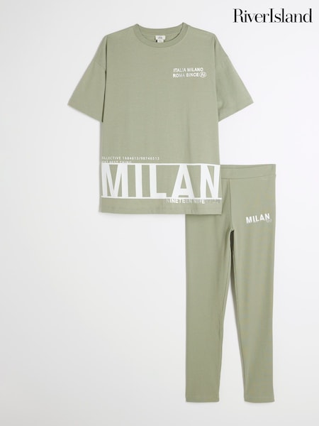 River Island Green Milan Print Leggings Set (AR6003) | €26