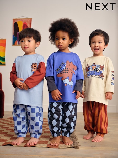 Blue/Brown Dinosaur Oversized Pyjamas 3 Pack (9mths-10yrs) (AR6054) | 129 QAR - 158 QAR