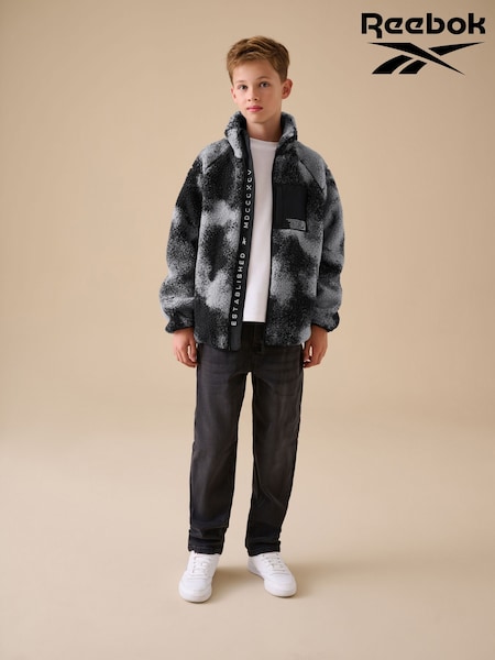 Reebok Grey Camo Long Sleeve Jacquard Print Zip Through Borg Coat (AR6128) | €44 - €52