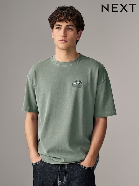 Green Wash Relaxed Fit Graphic Print Heavyweight T-Shirt (AR6190) | R$ 210