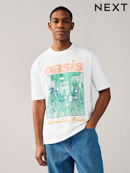 White Colour Oasis Graphic Band 100% Cotton T-Shirt (AR6244) | € 36