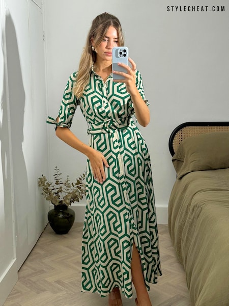 Style Cheat Green Daphne Belted Shirt Dress (AR6277) | R$ 575