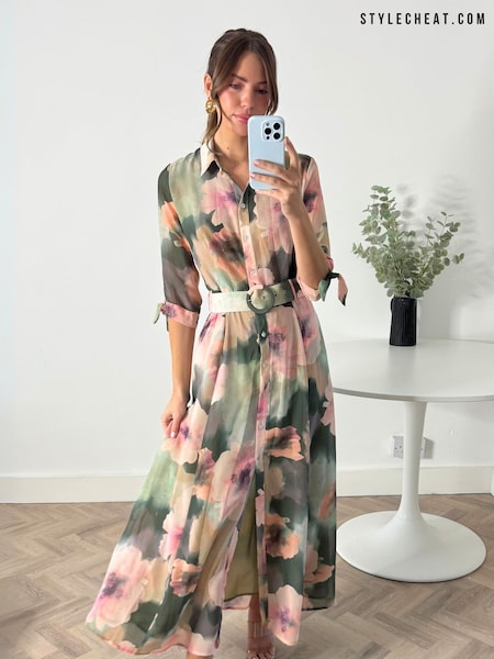 Style Cheat Pink Daphne Belted Shirt Dress (AR6281) | AZN 145