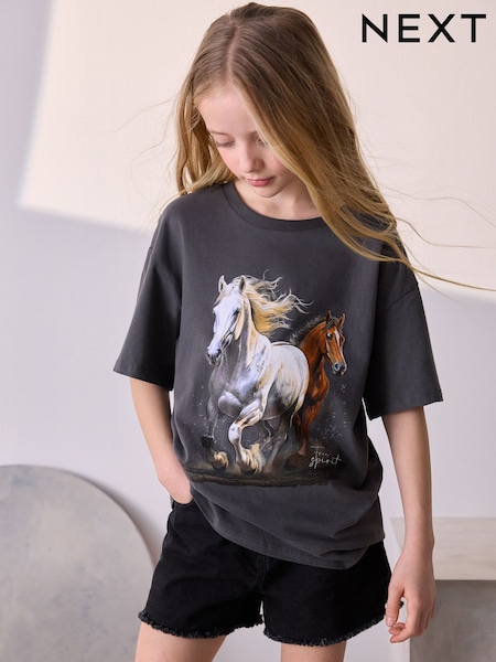Grey/Ecru Oversized Graphic T-Shirt (3-16yrs) (AR6318) | AED32 - AED49