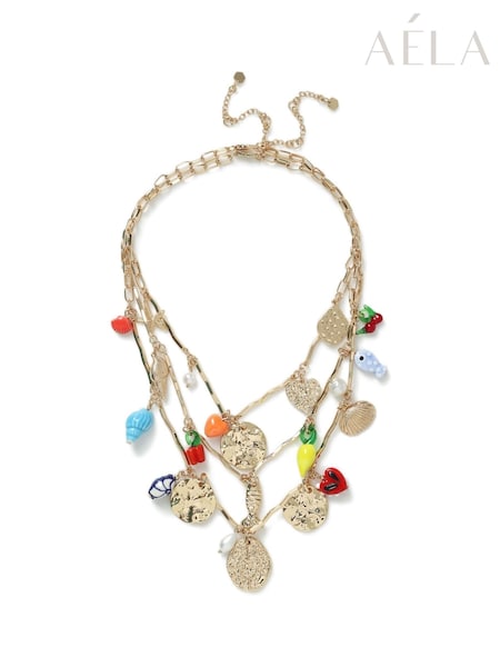 Aela Gold Tone Eclectic Charm Multirow Necklace (AR6344) | €50