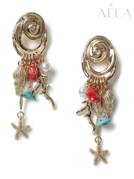 Aela Gold Tone Sealife Charm Drop Earrings (AR6350) | 112 LEI